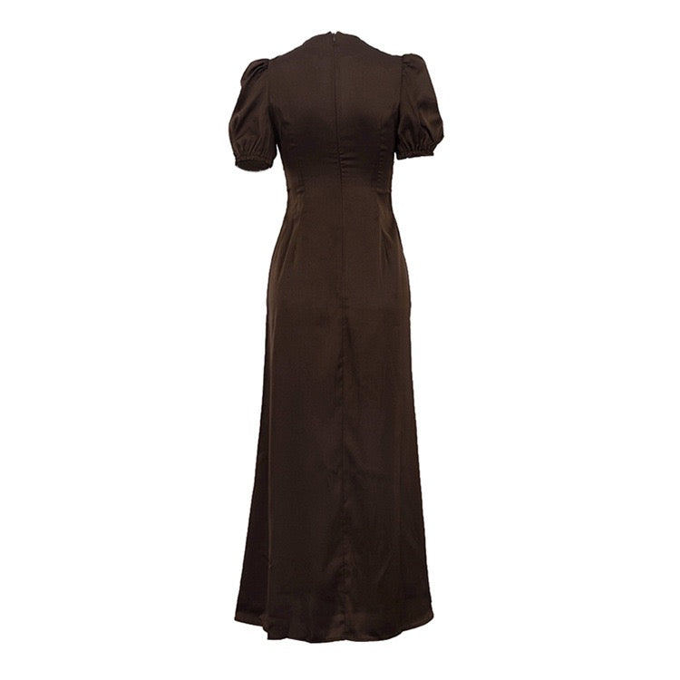 Satin maxi dress with lace trim – ANORA