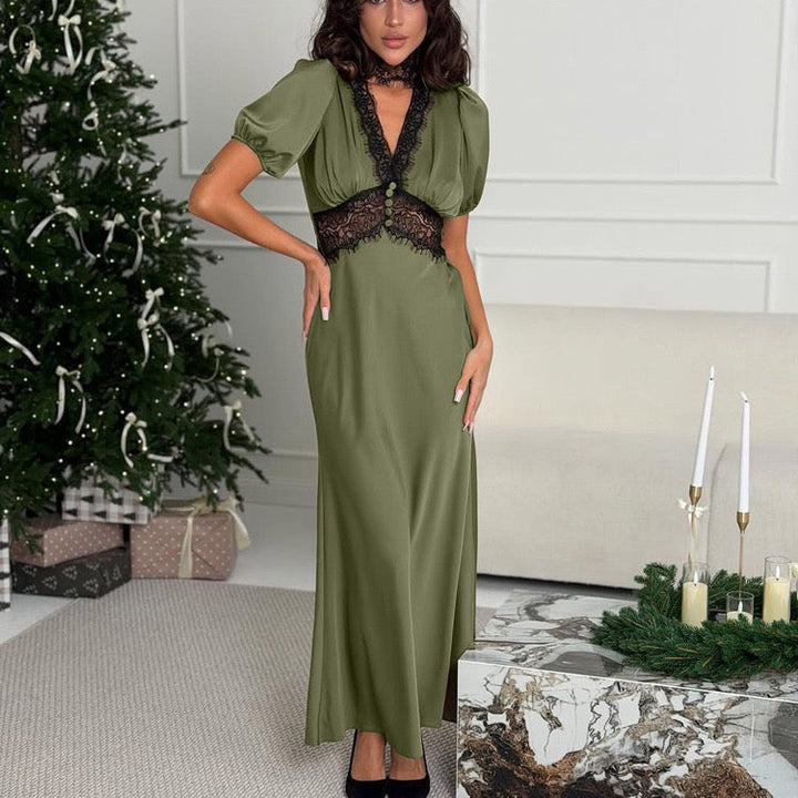 Satin maxi dress with lace trim – ANORA