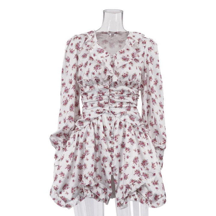 Floral satin mini dress with tiered ruffles – Yahli