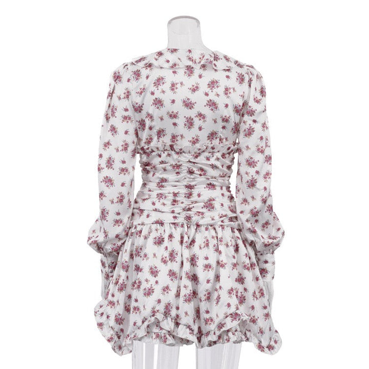 Floral satin mini dress with tiered ruffles – Yahli