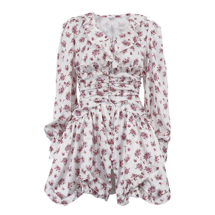 Floral satin mini dress with tiered ruffles – Yahli