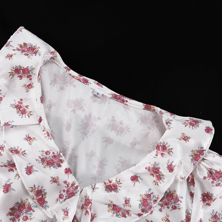 Floral satin mini dress with tiered ruffles – Yahli