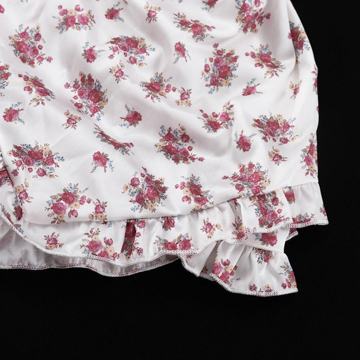 Floral satin mini dress with tiered ruffles – Yahli