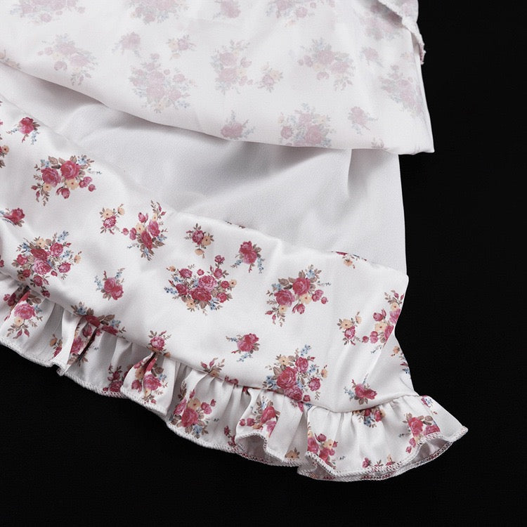 Floral satin mini dress with tiered ruffles – Yahli
