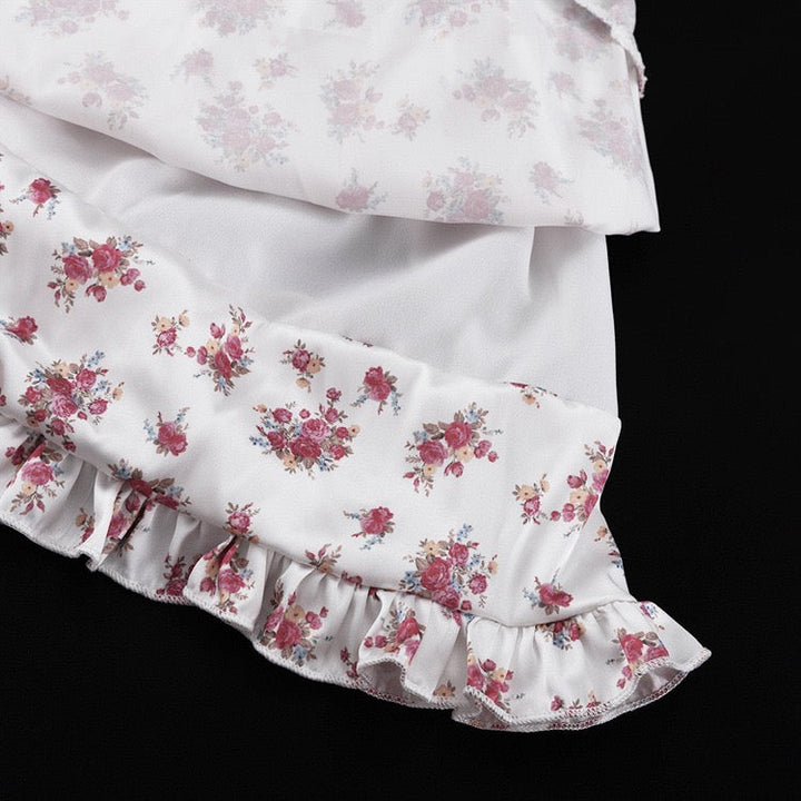 Floral satin mini dress with tiered ruffles – Yahli