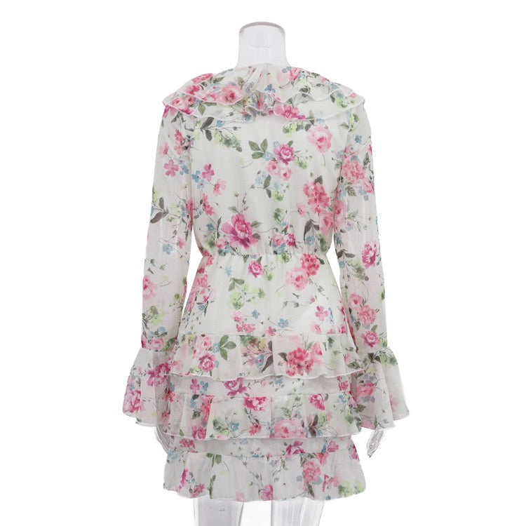 Floral chiffon ruffled mini dress with tiered ruffles – Alona