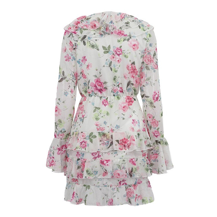 Floral chiffon ruffled mini dress with tiered ruffles – Alona