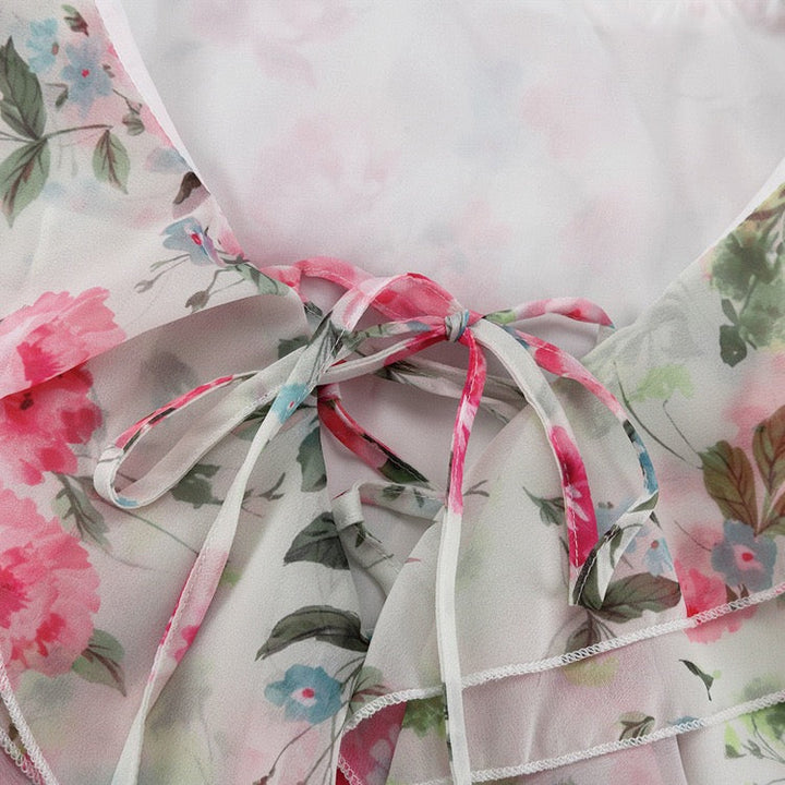 Floral chiffon ruffled mini dress with tiered ruffles – Alona