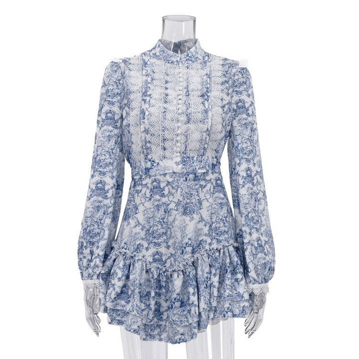 Mini dress with illustrated embellishments, embroidery, and pearl buttons – Alexandra