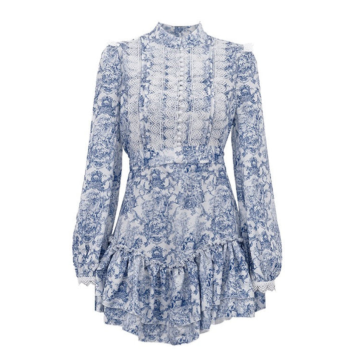 Mini dress with illustrated embellishments, embroidery, and pearl buttons – Alexandra