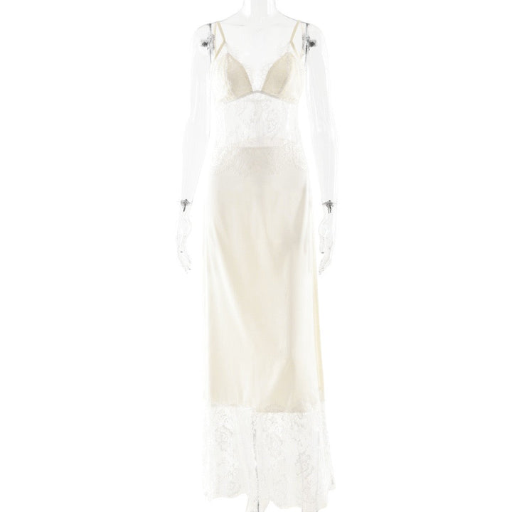 Maxi Satin Dress with Lace Design - ZIV