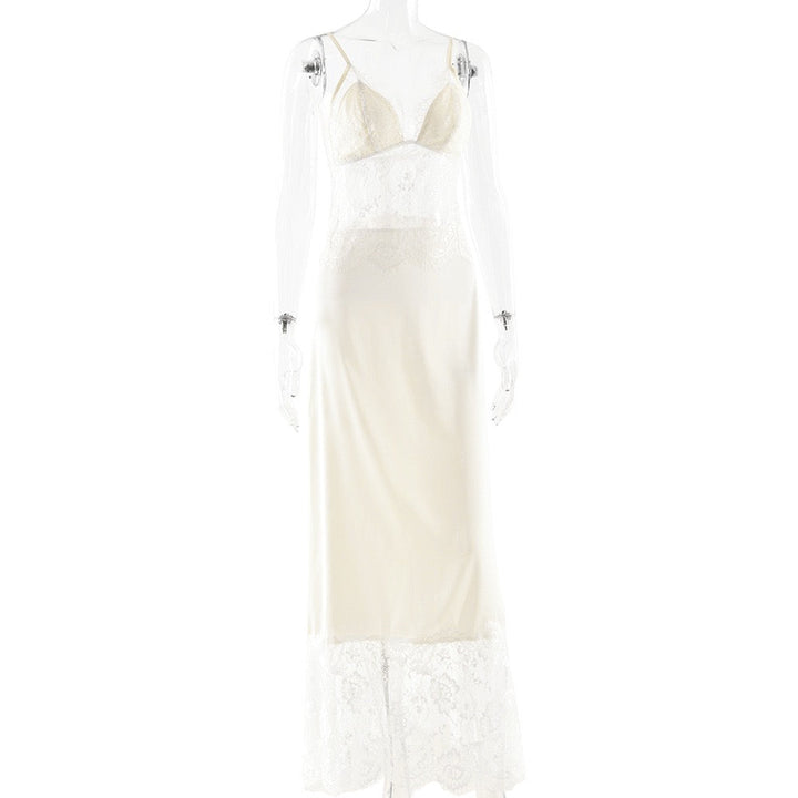 Maxi Satin Dress with Lace Design - ZIV