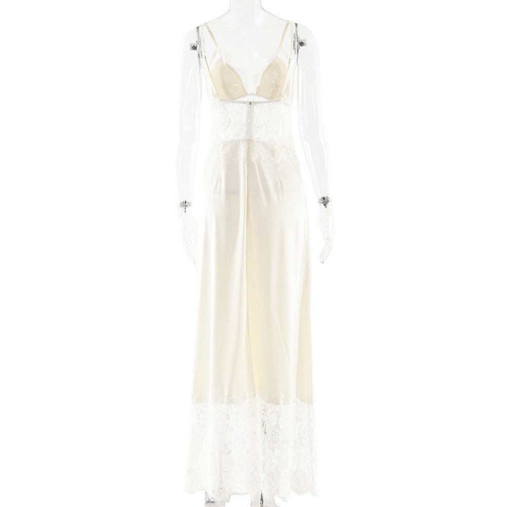 Maxi Satin Dress with Lace Design - ZIV