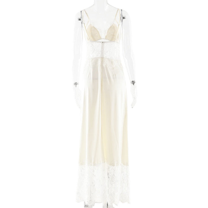 Maxi Satin Dress with Lace Design - ZIV
