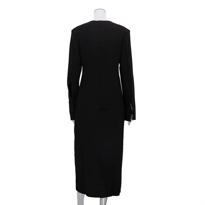 Tailored maxi dress with deep V-neckline and slit design - Amber