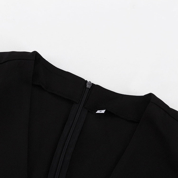 Tailored maxi dress with deep V-neckline and slit design - Amber