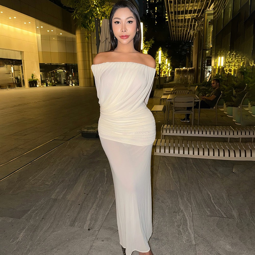 Chiffon maxi dress with pleats design - JULIS