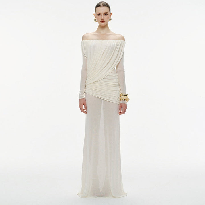 Chiffon maxi dress with pleats design - JULIS