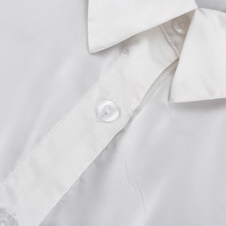 Two-piece satin suit with tie top and long pants – Ava