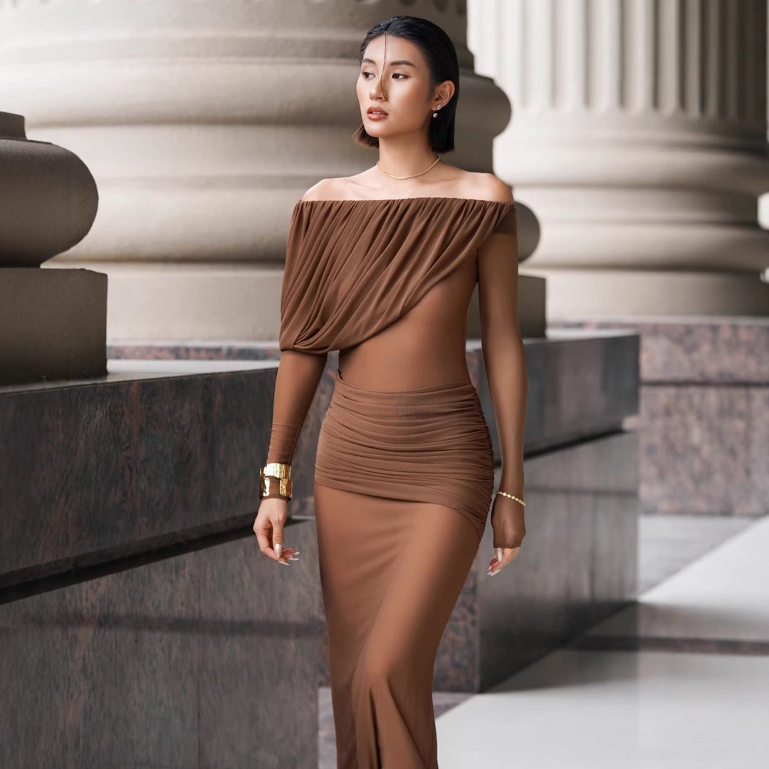 Chiffon maxi dress with pleats design - JULIS