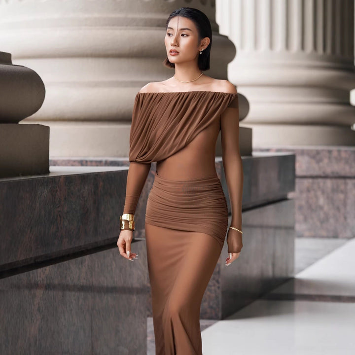 Chiffon maxi dress with pleats design - JULIS