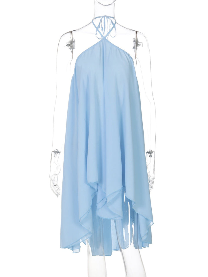 Havana tiered ruffle chiffon mini dress with a neck tie and open back