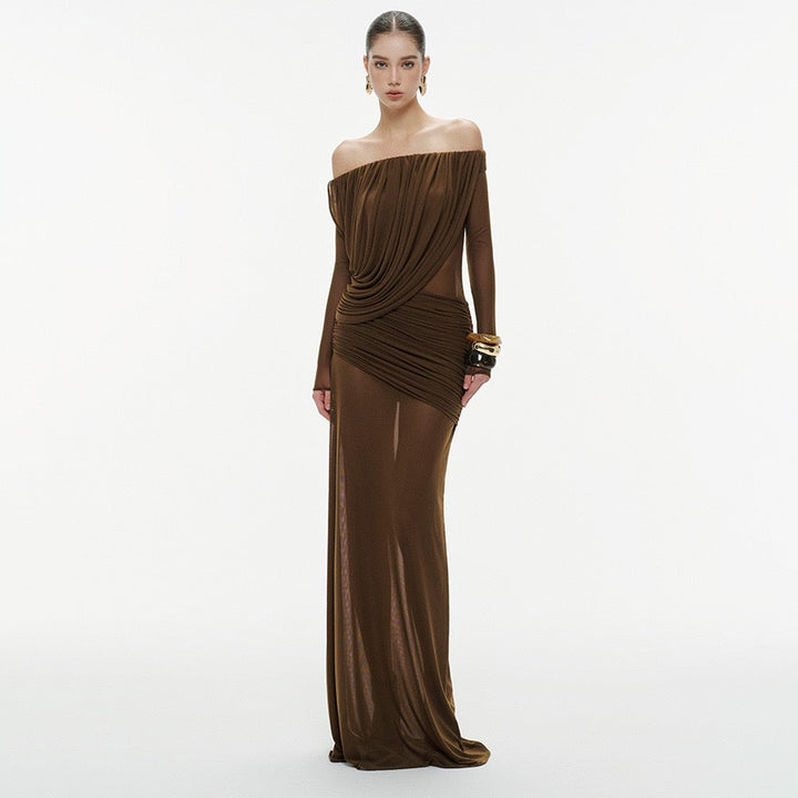 Chiffon maxi dress with pleats design - JULIS
