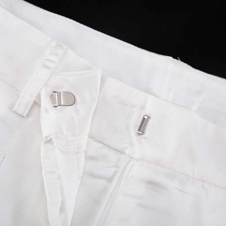 Two-piece satin suit with tie top and long pants – Ava