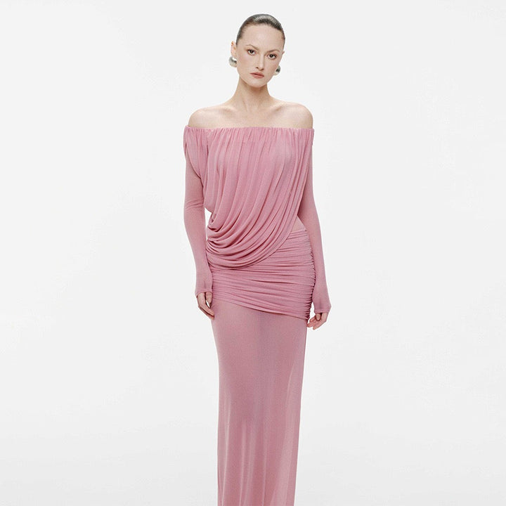 Chiffon maxi dress with pleats design - JULIS