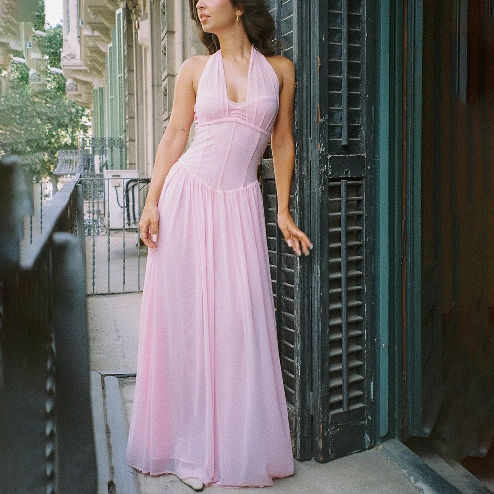 Chiffon maxi dress with back tie - FENNI