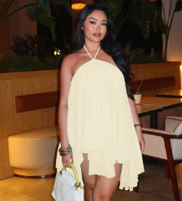Havana tiered ruffle chiffon mini dress with a neck tie and open back