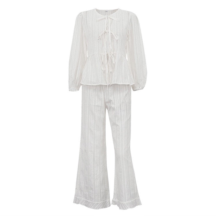 Two-piece chiffon suit with tie top and long pants – Neta Li