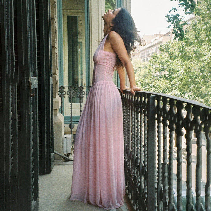 Chiffon maxi dress with back tie - FENNI