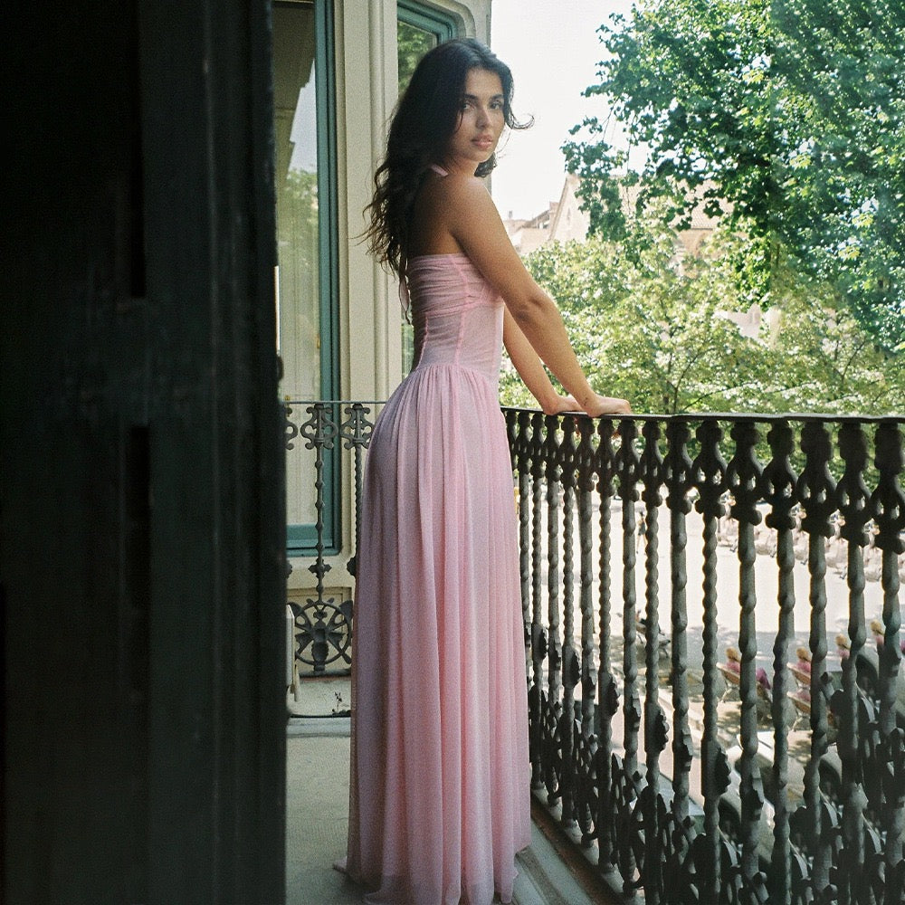 Chiffon maxi dress with back tie - FENNI