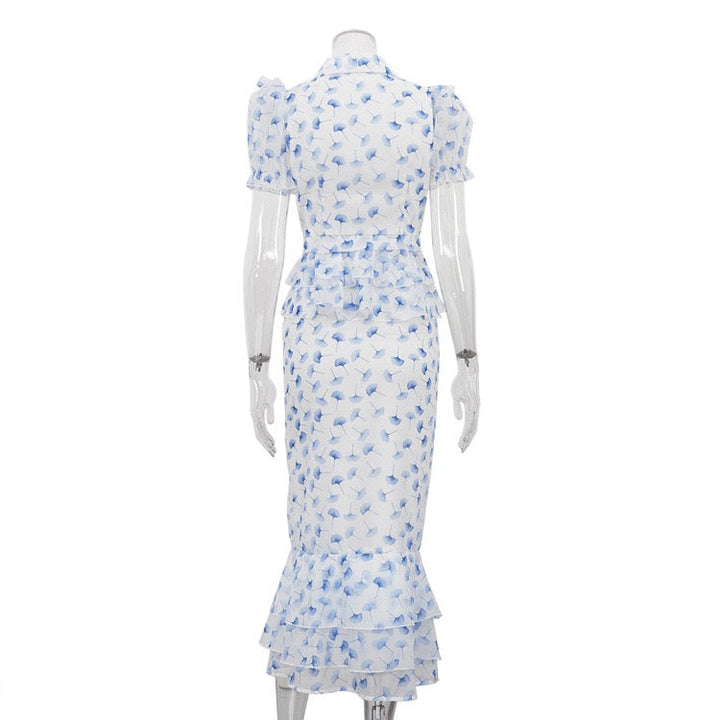 Two-piece floral chiffon set with maxi skirt and button-up top – GALIYA