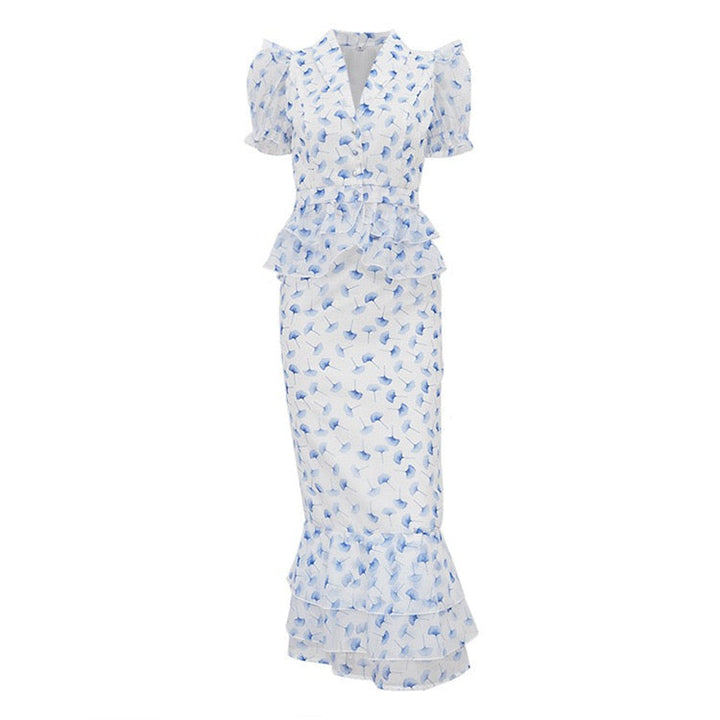 Two-piece floral chiffon set with maxi skirt and button-up top – GALIYA