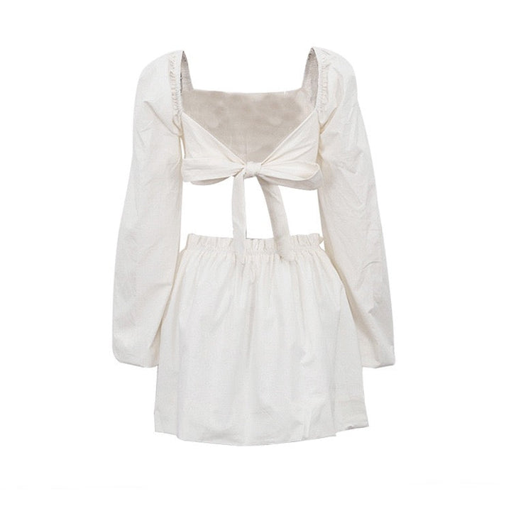 Two-piece set with mini skirt and back-tie top – Penelope