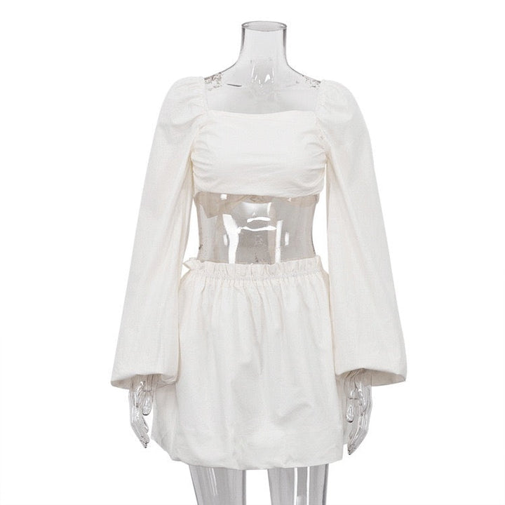 Two-piece set with mini skirt and back-tie top – Penelope