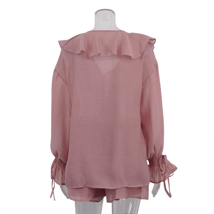 Two-piece chiffon suit with ruffled top and shorts – Lilinda