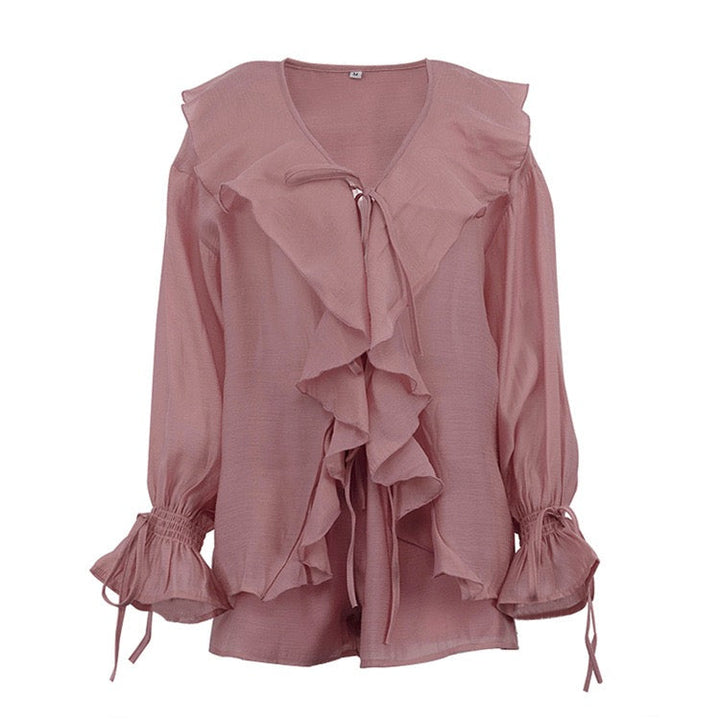Two-piece chiffon suit with ruffled top and shorts – Lilinda