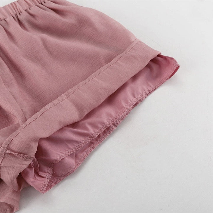 Two-piece chiffon suit with ruffled top and shorts – Lilinda