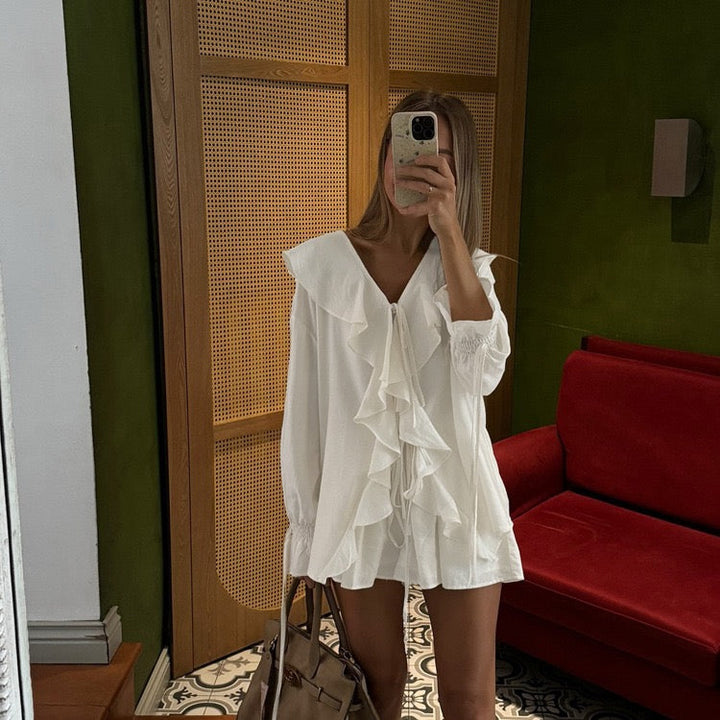 Two-piece chiffon suit with ruffled top and shorts – Lilinda