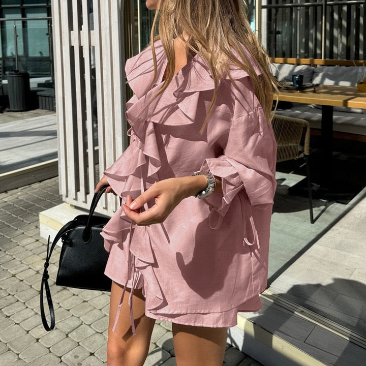 Two-piece chiffon suit with ruffled top and shorts – Lilinda