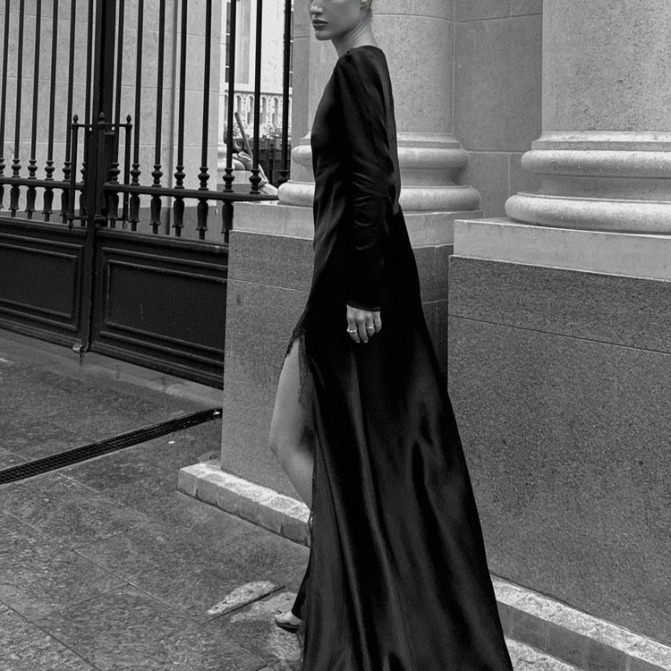 Lace-trimmed slit satin maxi dress - Lennon