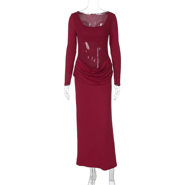 Maxi Dress with Mesh and Pleats Design - SUSANA