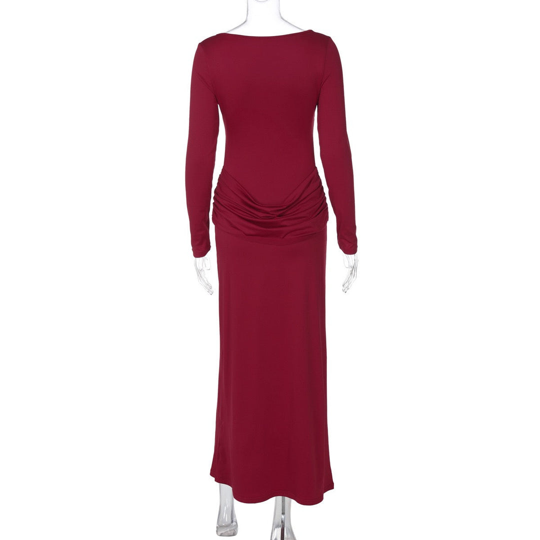 Maxi Dress with Mesh and Pleats Design - SUSANA
