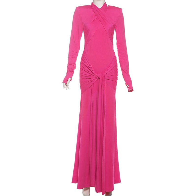 Maxi dress with ruched design and tie decoration - LILIAN
