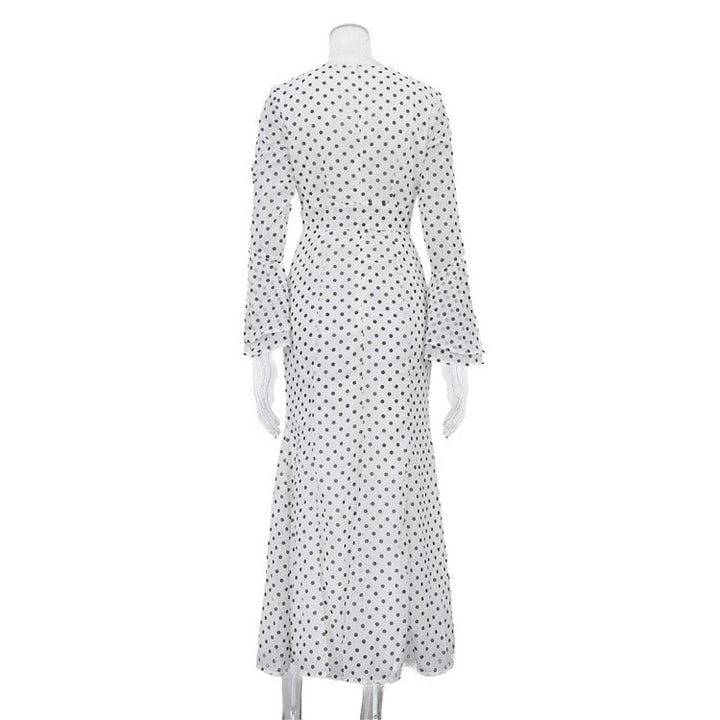 Polka-dot chiffon maxi dress with open-back design – Valentina