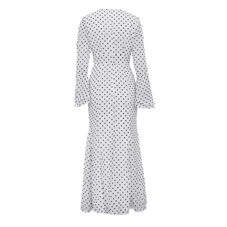 Polka-dot chiffon maxi dress with open-back design – Valentina