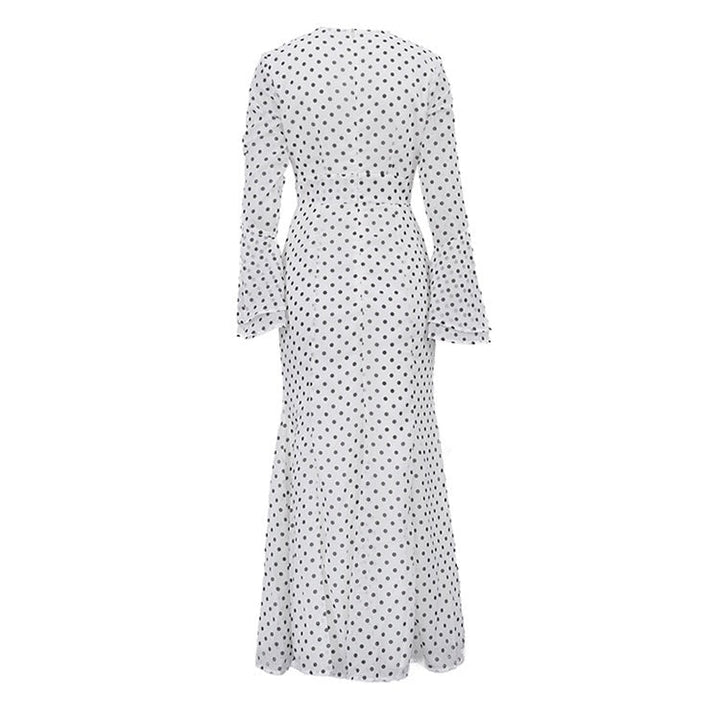 Polka-dot chiffon maxi dress with open-back design – Valentina